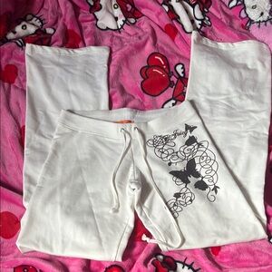 Juicy Couture White Lounge Pants with A Brown Butterfly Design
